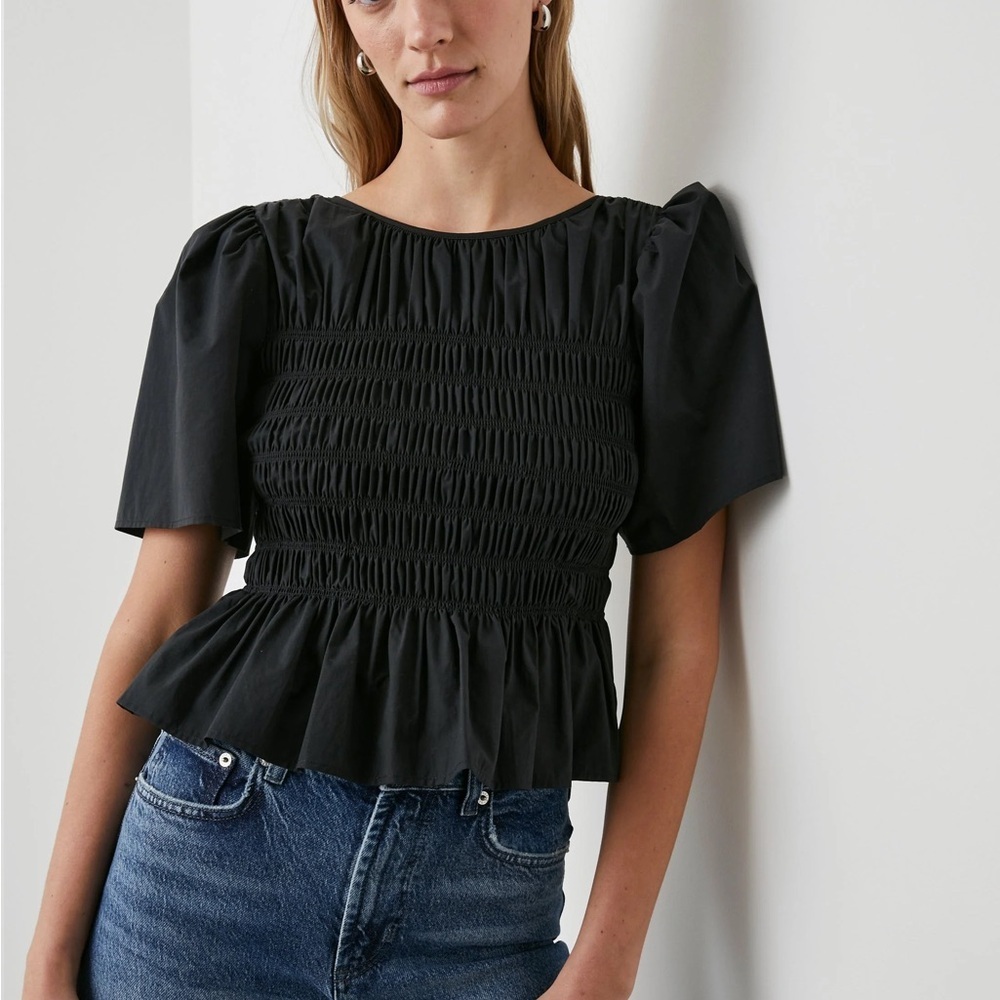 Rails Rosie Top Blouse Black Smocked Cotton Lyocell Size XS